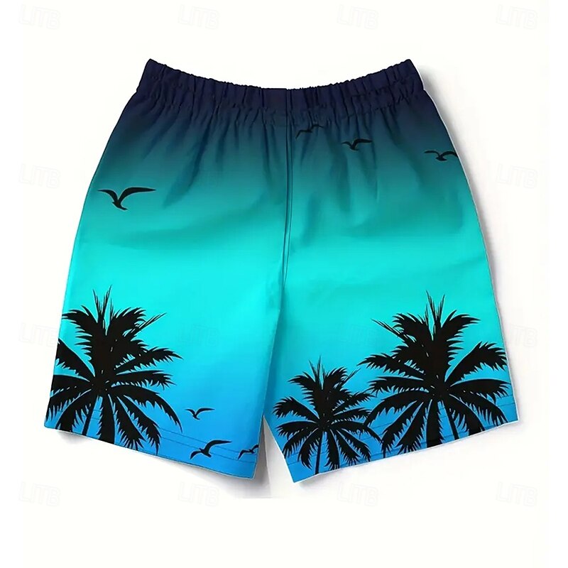 Men's Coconut Tree Gradient Color Tropical Plants Swim Trunks Swim Shorts Board Shorts Mid Waist Hawaiian Beach Wear Vacation Drawstring Mesh Lining Elastic Waist Designer Clothing Apparel2