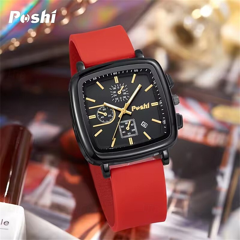 POSHI Men's and Women's Fashionable Three Eye Six Pin Decorative Casual Calendar Silicone Quartz Watch2