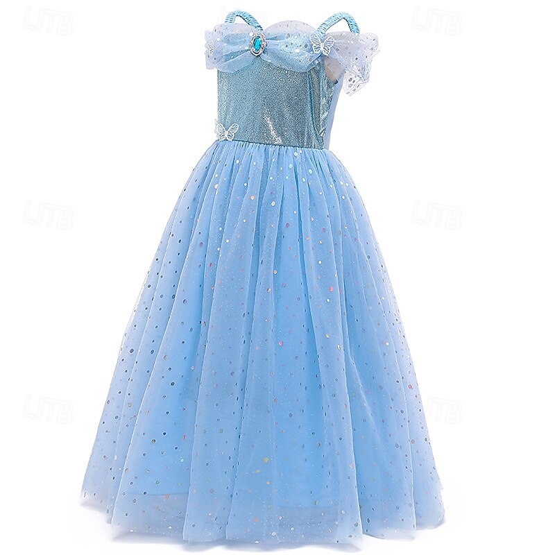 Kids Girls' Dress Cosplay Dress Princess Dress Solid Color Sleeveless Performance Party Cosplay Costumes Mesh Patchwork Costume Sweet Polyester Lace Midi Party Dress Tulle Dress Summer Spring 4 years+3