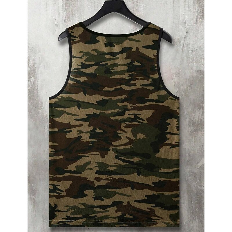 Men's Tank Top Vest Top Sleeveless Shirt Sleeveless Crew Neck Summer Camouflage Sports Fashion Comfortable Print Casual Beach Gym Army Green Top Tee for Men2