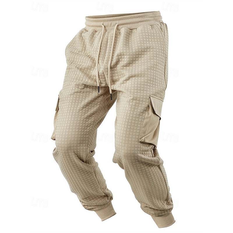 Men's Sweatpants Joggers Trousers Waffle Pants Pocket Drawstring Elastic Waist Plain Comfort Sports Outdoor Daily Fashion Casual Black White Micro-elastic3