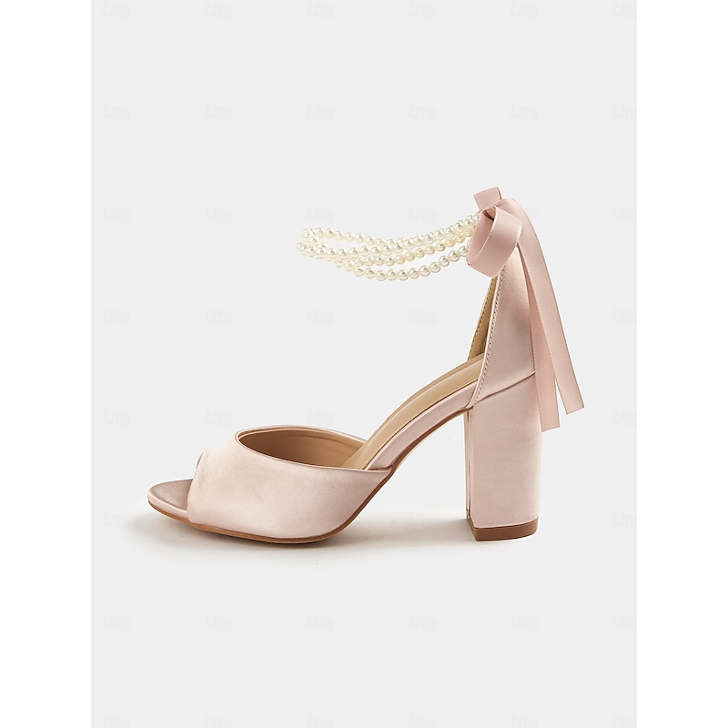 Women's Satin Peep-Toe Block Heel Sandals with Pearl Ankle Strap – Stylish Cocktail Party Shoes4