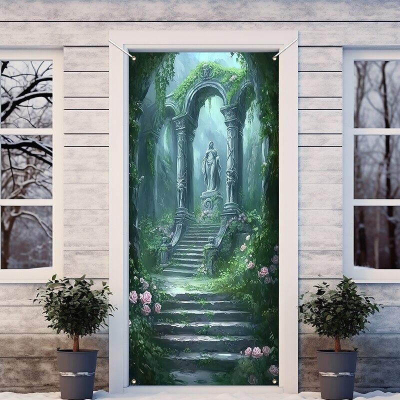 Landscape Stone Cave Door Decorations Door Covers Door Tapestry Door Curtain Decoration Backdrop Indoor/Outdoor Door Banner for Front Door Farmhouse3