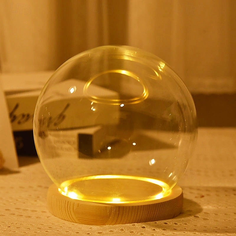 Deco Night Lights Round Glass Display Dome Cloche with Wooden Base Landscape Decorative Cover Tabletop Disp with Light for Xmas DIY Crafts Birthday Holiday Halloween Home Decoratio Craftsmanship and Style for Your Home