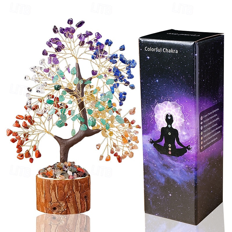 Crystal Tree of Life 7 Chakra Healing Crystal Trees for Home Decor Office Desk Decor Living Room Decor Handmade Bonsai Trees for Positive Energy Money Good Luck Birthday Gifts for Women Mom