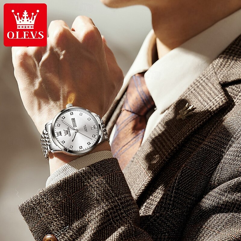 OLEVS 2943 Mens Watch Original Simple Brand Quartz Watch Waterproof Luminous Dual Calendar Display Reloj Watch2