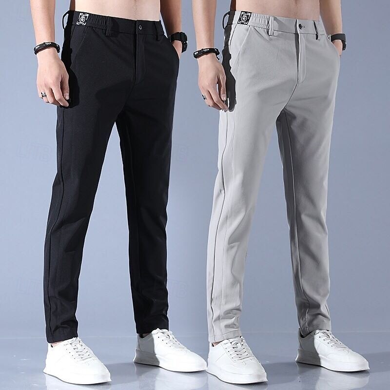 Men's Dress Pants Trousers Suit Pants Buttons Pocket Elastic Waist Plain Breathable Moisture Wicking Full Length Outdoor Business Daily Fashion Streetwear Black Light Grey Micro-elastic2