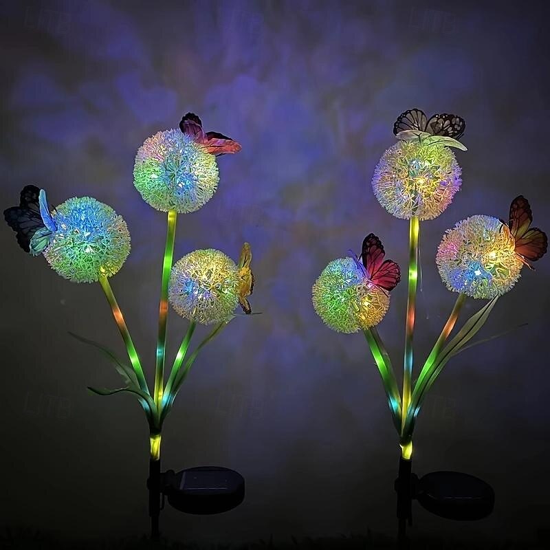 2 Pcs LED Outdoor Solar Lights 3 Head Simulated Dandelion Onion Butterfly Strip Light with Luminous Ground Insertion Patio Lights Courtyard Garden Park Path Lawn Wedding Party Festival Atmosphere3