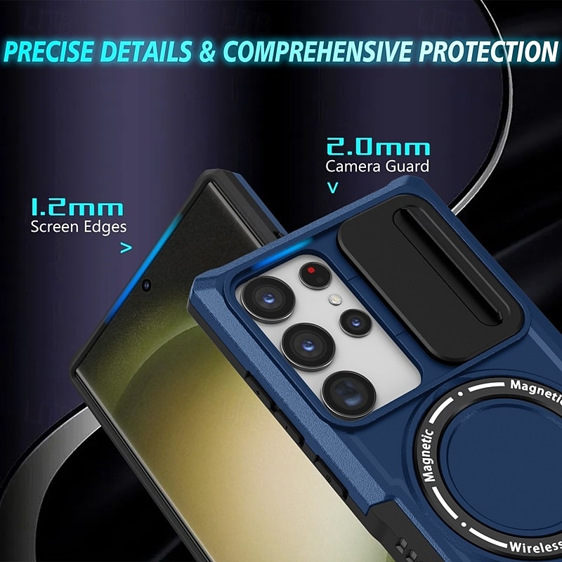 Phone Case For Samsung Galaxy S24 S24 FE S23 Ultra Plus S22 Plus  Ultra Back Cover with Stand Holder Magnetic Support Wireless Charging Retro PC3