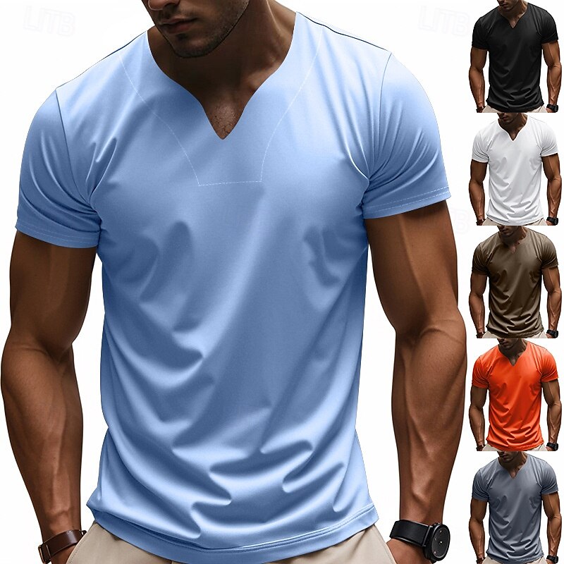 Men's Tee Short Sleeve Shirt Tee Top Short Sleeve V Neck Summer Plain Fashion Designer Sexy Vacation Street Going out Black White Orange Top Tee for Men