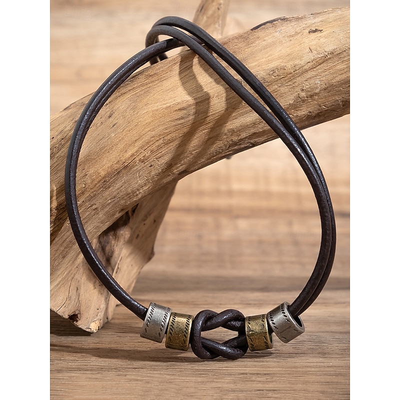 Men's Leather Necklace and Bracelet Set – Vintage Knot Design with Metal Accents, Adjustable Handmade Jewelry for Casual, Biker, and Boho Style, Perfect for Daily Wear and Gifts4