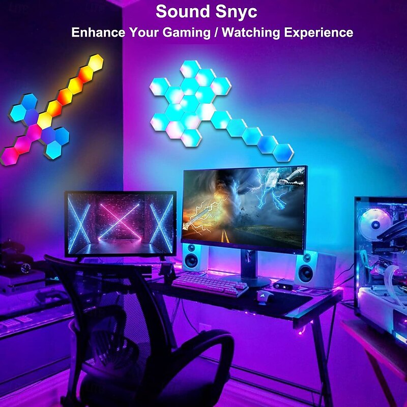 LED Hexagon Lights Smart App Control 3/6/8/10/13 Pack Wall Light Panels DIY Modular Geometry Assembly for Gaming Setup Living Room Bedroom Decor2