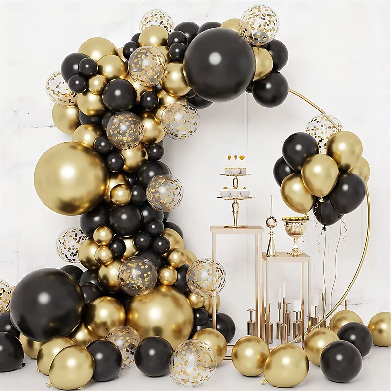 Black Gold Balloon Garland Kit, Graduation Party Decorations, Black, Gold & White Balloon Arch for Weddings, Birthdays & Celebrations
