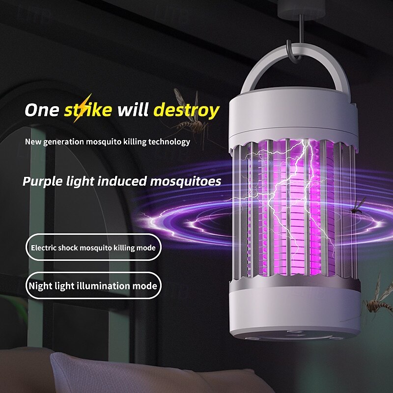 Electric Mosquito Killer Lamp with Purple Light, Indoor Bug Zapper with Night Light Mode, Fly Insect Trap for Home