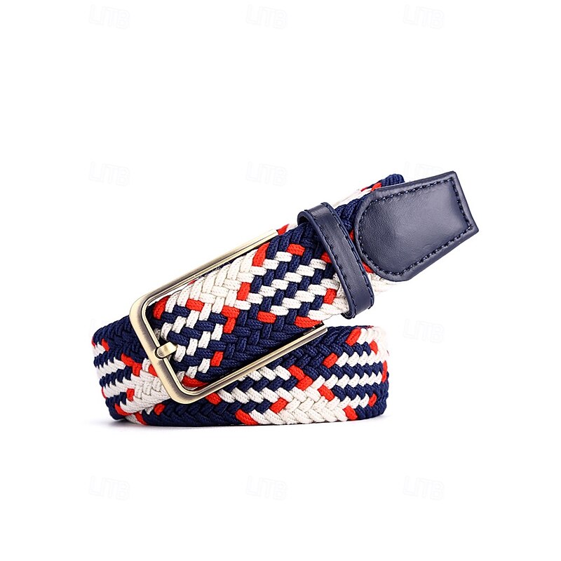 Men's Braided Elastic Stretch Belt – Multicolor Woven Design with Leather Tip & Metal Buckle, Casual & Golf Style, Adjustable Fit for Jeans & Trousers, Perfect for Sports & Everyday Wear4