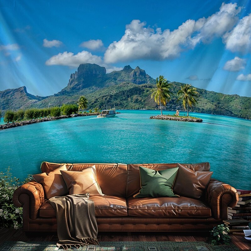 Landscape Ocean Hanging Tapestry Wall Art Large Tapestry Mural Decor Photograph Backdrop Blanket Curtain Home Bedroom Living Room Decoration Palm Trees3