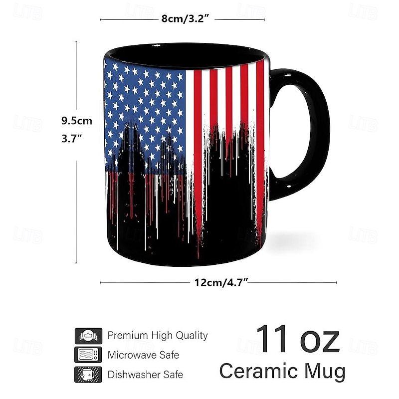Patriotic American Flag Mug Dripping USA Flag Design Black 11oz Coffee Cup Independence Day Veterans Military Gift for Men Women Dad Mom July 4th Christmas2