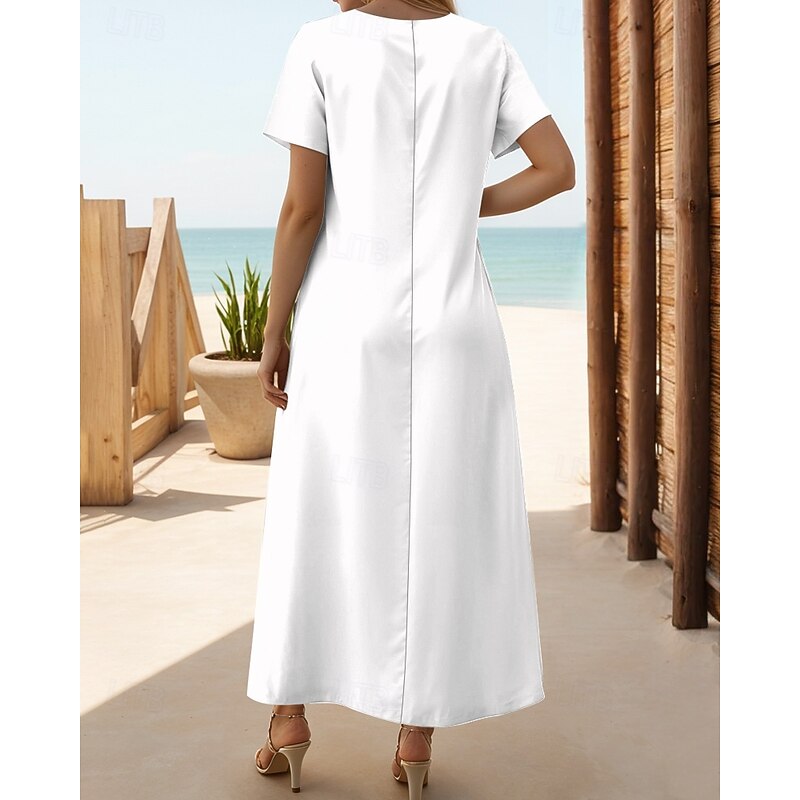 Women's Maxi Dress Sundress A Line Dress Vacation Casual Beach Party Going out Regular Fit Floral Graphic Short Sleeve V Neck Light Pink White Pink Spring Fall4