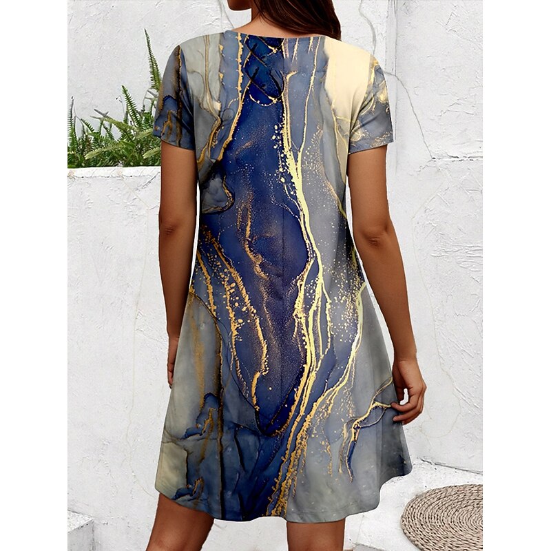 Women's Mini Dress A Line DressCasual Dress T Shirt Dress Tee Dress Sundress Stylish Casual Vacation Casual Daily Regular Fit Graphic Marble Short Sleeve Crew Neck Dusty Blue Spring Fall2