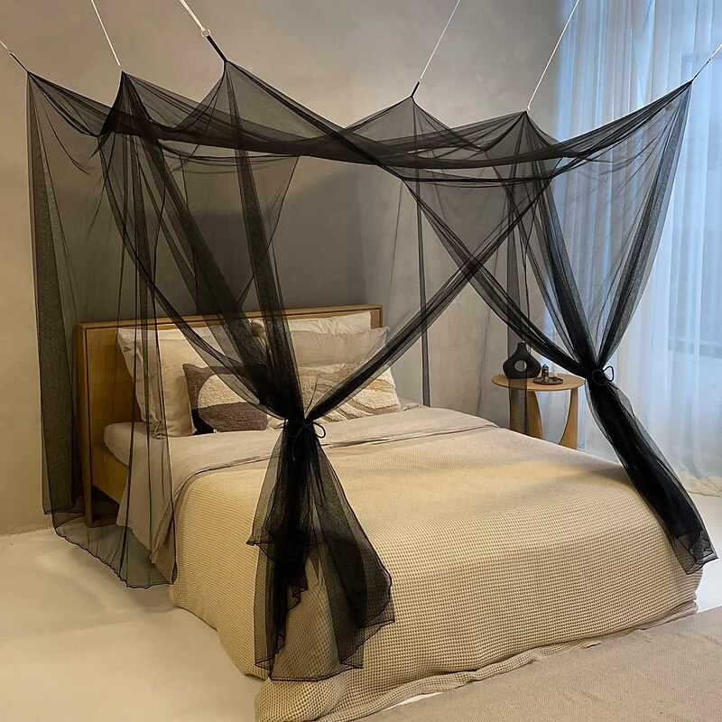 Mosquito Net for Bed Bed Canopy Single to King Size Bed 4 Side Openings & 6 Hanging Loops Decorative Rectangular Shape