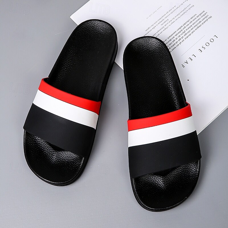 Men's Sporty Slide Sandals with Red and White Stripes - Bold Footwear for Leisure and Outdoor Activities2