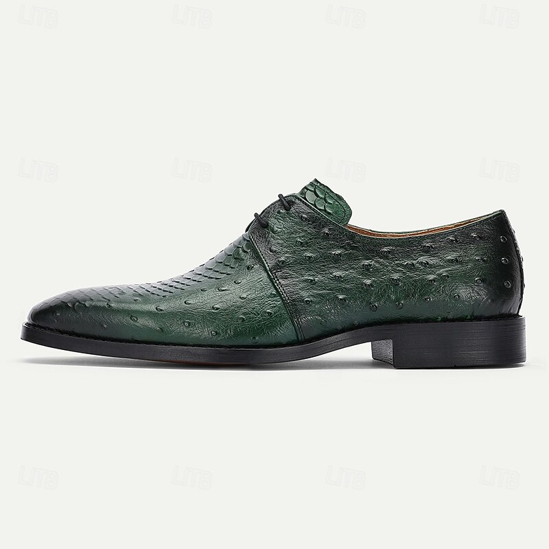 Men's Green Genuine Leather Oxford Shoes – Luxury Crocodile Pattern Lace-Up Dress Shoes for Kentucky Derby & Weddings3