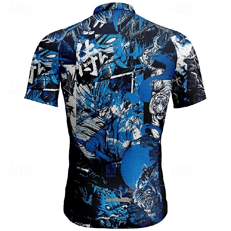 Men's Cycling Jersey Graffiti Short Sleeve Bike Tee Tshirt Jersey with 3 Rear Pockets Mountain Bike MTB Quick Dry Anatomic Design Wicking Breathable Sports Blue Clothing Apparel2