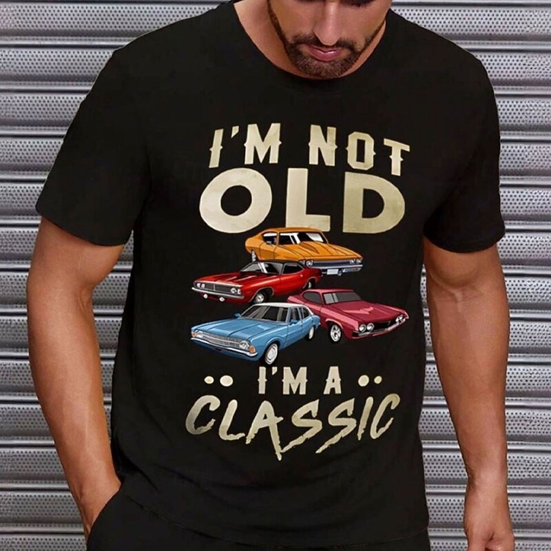 Men's Short Sleeve Graphic T-Shirt, "I'm Not Old I'm A Classic" Car Humor Tee, Vintage Birthday Gift2
