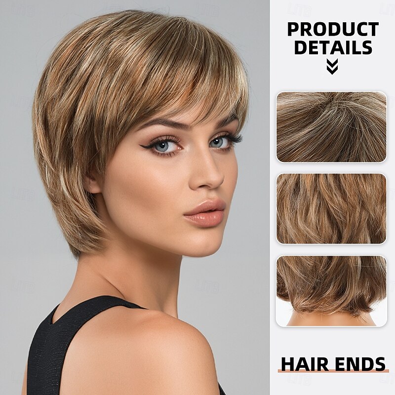 Synthetic Wig Wavy Water Wave Layered Haircut Asymmetrical Machine Made Wig 12 inch A1 Synthetic Hair Women's Classic Comfortable Highlighted / Balayage Hair Blonde2