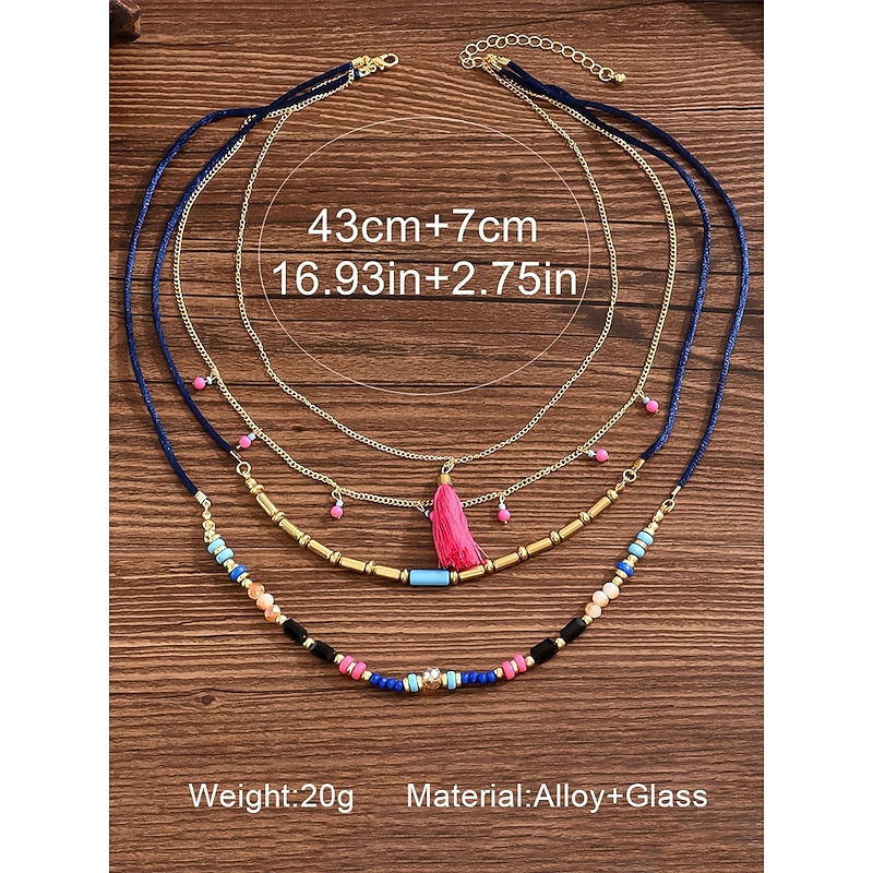 Boho Layered Beaded Necklace Set for Women – Colorful Handmade Tassel Pendant Choker, Beach Festival Jewelry for Summer & Vacations3
