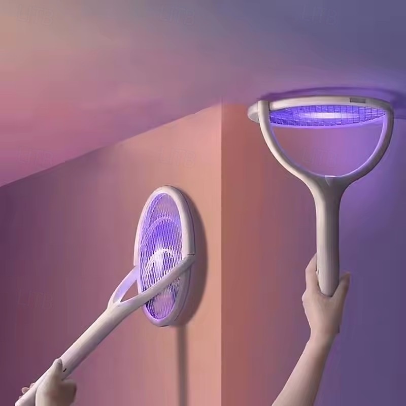 5-in-1 Electric Mosquito Swatter – Battery Powered Racket with LED Lamp, Fast Charging, Fly Bug Zapper, Safety Insulated ABS Design