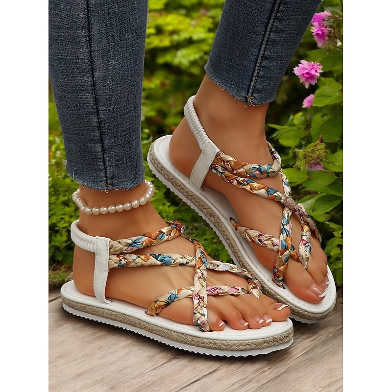 Women's Braided Strap Flat Sandals – Colorful Boho Style Summer Beach Shoes, Comfortable Slip-On Footwear for Casual Outings, Vacations, and Daily Wear3
