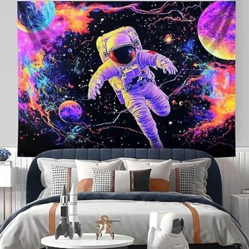 Blacklight Tapestry Glow in the Dark Glow Party UV Reactive Planet Universe Astronaut Trippy Misty Nature Landscape Hanging Tapestry Wall Art Mural for Living Room Bedroom4