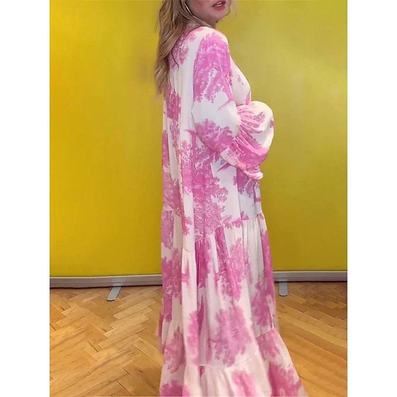 Women's Long Dress Maxi Dress Casual Dress Swing Dress Summer Dress Elegant Fashion Modern Daily Beach Weekend Regular Fit Floral Long Sleeve Split Neck Light Green Pink Red Light Purple Summer4