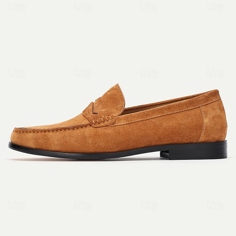 Men's Tan Suede Leather Penny Loafers – Classic Slip-On Dress Shoes for Business, Weddings & Casual Wear3