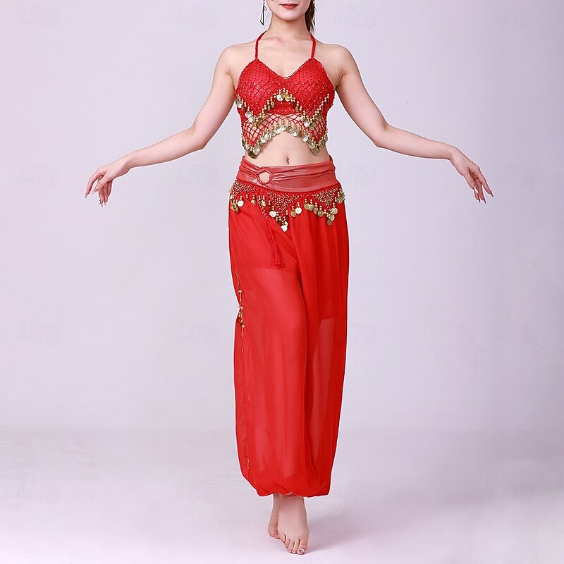 Latin Dance Top Gold Coin Pure Color Splicing Women's Performance Training Sleeveless High Polyester2