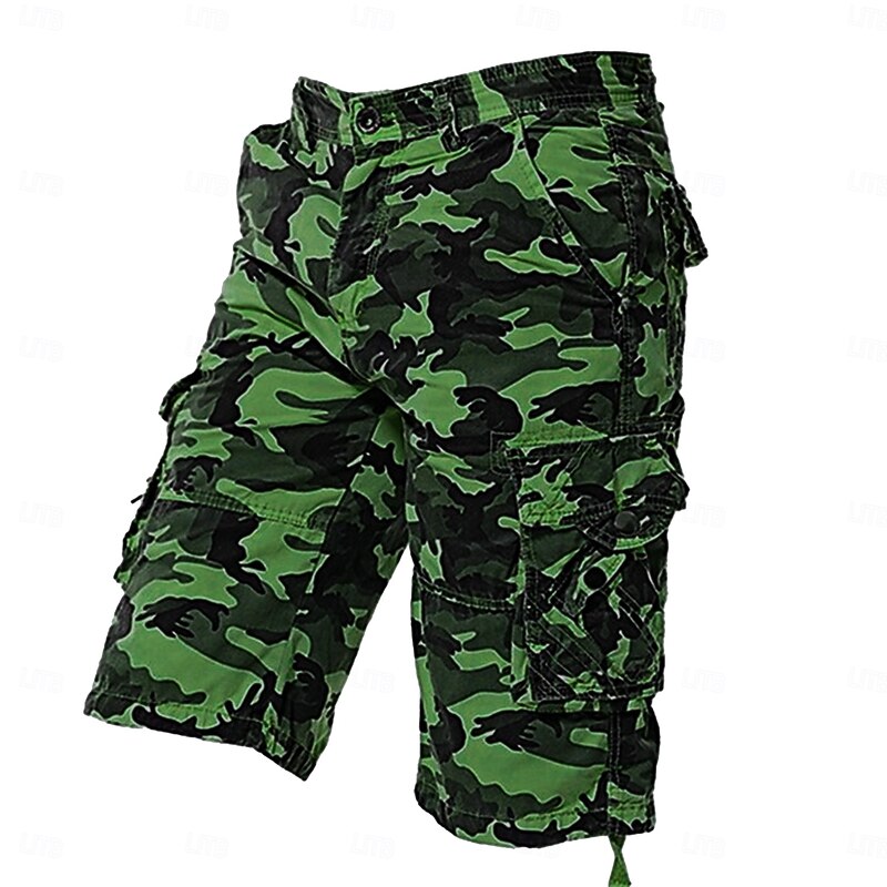 Men's Cargo Shorts Camo Shorts Shorts Summer Shorts Leg Drawstring Multi Pocket Flap Pocket Camo Camouflage Comfort Wearable Knee Length Outdoor Sport Daily Fashion Casual Army Green Red4