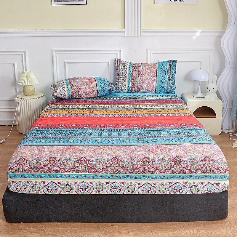 Microfibre Fitted Sheet with Colourful Exotic Pattern Soft Comfortable Fitted Sheet for Single Bed, Double Bed, Box Spring Bed, Deep Pocket3