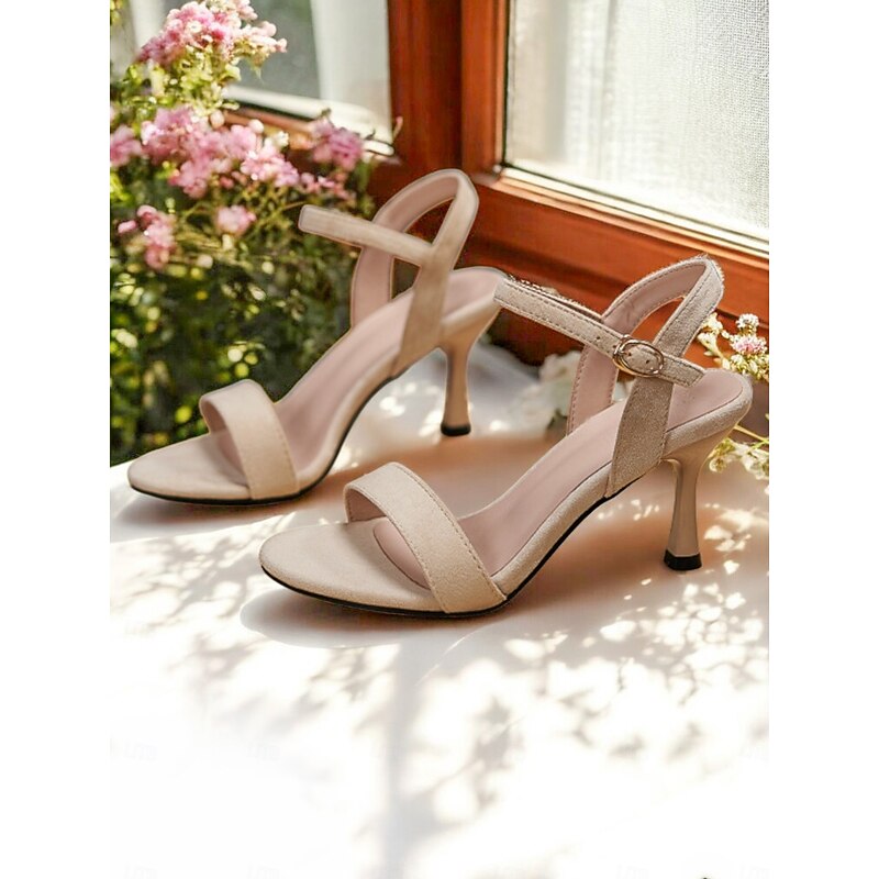 Women's Beige Slingback Kitten Heels – Elegant Open Toe Sandals for Romantic Dates and Summer Outfits4