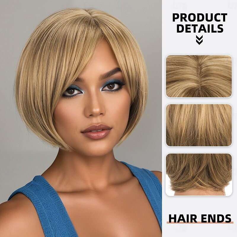 Synthetic Wig Wavy kinky Straight Asymmetrical Deep Parting Machine Made Wig 12 inch A1 Synthetic Hair Women's Classic Comfortable Color Gradient Multi-color2