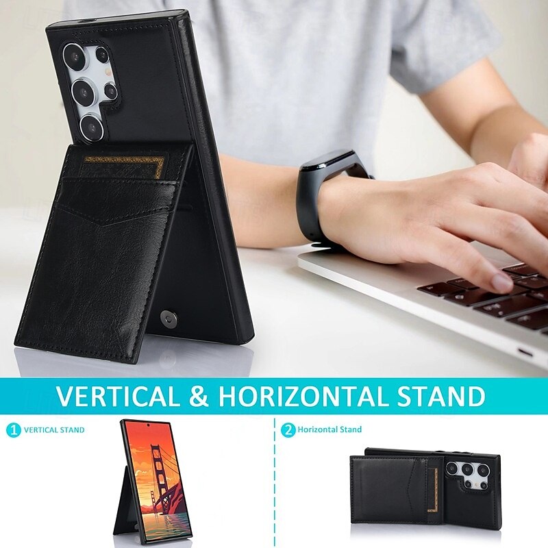 Phone Case For Samsung Galaxy S25 S24 S24 FE S23 S22 S21 Ultra Plus S20 Back Cover with Stand Holder Card Slot Shockproof Retro TPU PU Leather2