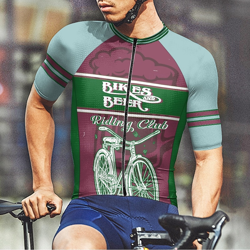 Men's Cycling Jersey Letter & Number Short Sleeve Bike Tee Tshirt Jersey with 3 Rear Pockets Mountain Bike MTB Quick Dry Anatomic Design Wicking Breathable Sports Fuchsia Clothing Apparel2