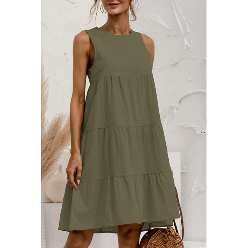 Women's Mini Dress Linen-Inspired Dresses Cotton Linen Dress Fashion Classic Outdoor Daily Weekend Regular Fit Plain Sleeveless Crew Neck Black Pink Army Green Orange Summer