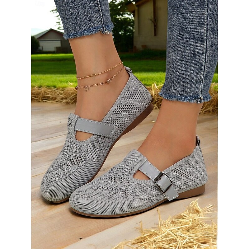 Women's Gray Wide Fit Mary Jane Shoes – Lightweight Breathable Barefoot Flats for Walking, Casual wear and Travel3