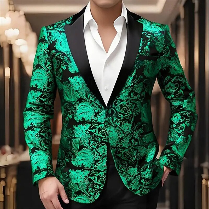 Men's Blazer Business Cocktail Party Wedding Party Party Spring &  Fall Polyester Bronzing Pocket Buttons Comfortable Single Breasted Blazer Red Blue Purple Gold