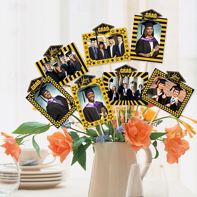 18pcs Graduation Season Vase Insert, New Graduation Party Decor, Grad Photo Vase Picks, Graduation Party Decoration for Table Centerpieces2