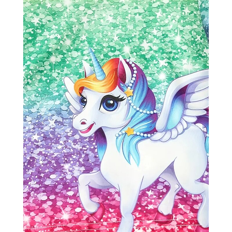 Girls' 3D Unicorn T-shirt & Shorts Set Short Sleeve Summer Spring Sports Fashion Daily Kids 4-12 Years Crew Neck Outdoor Vacation Sports Tailored Fit4