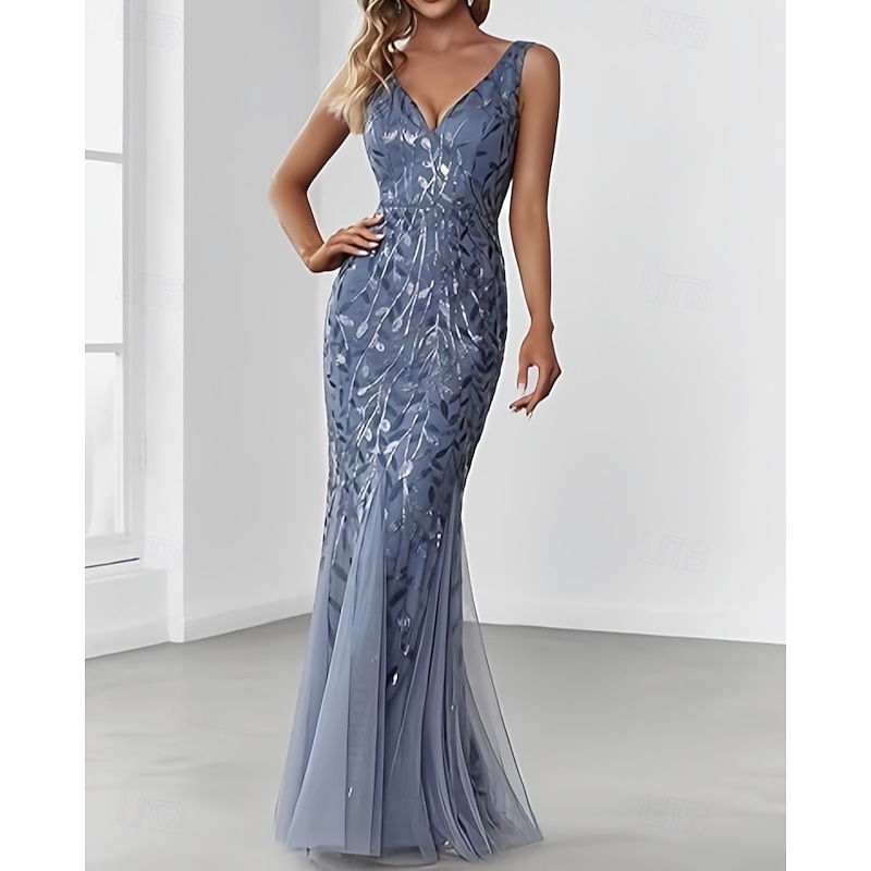 Mermaid / Trumpet Mother of the Bride Dress Wedding Guest Elegant V Neck Floor Length Lace Sleeveless with Lace