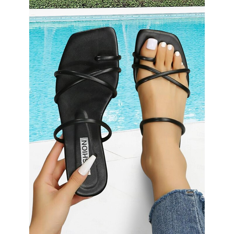 Women's Lavender Strappy Sandals – Trendy Square Toe Flat Sandals for Summer, Beach, and Casual Outings4