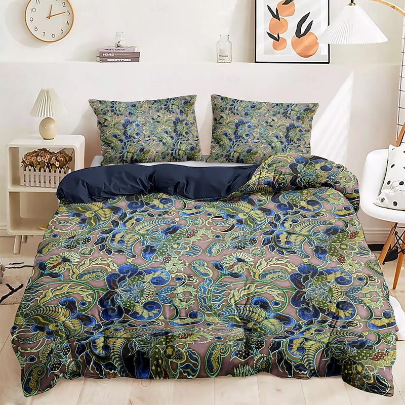 Floral Duvet Cover Set 100% Cotton Soft and Breathable Bedding Featuring Peacock Flowers Lightweight and Durable Quilt Cover Comfortable for All Seasons Easy to Care4